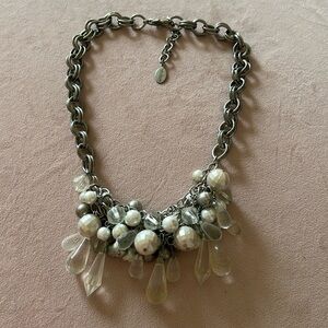 WHBM Statement necklace. Silver pearl and clear.